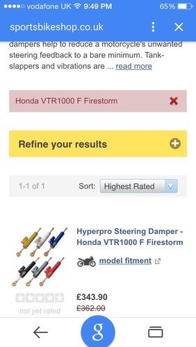Hyperpro RSC Steering Damper and fitting kit for Honda VTR Firestorm 1000f - Picture 3 of 12