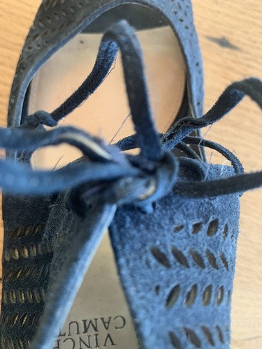 Vince Camuto Cutout Wedge Sandal Shoe Suede Blue Women’s Size 7 1/2 Preloved - Picture 5 of 7