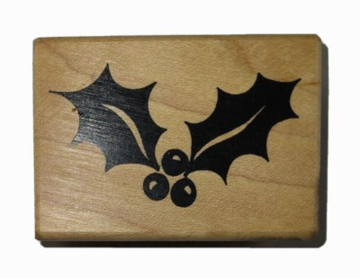 Great Impressions Holly Leaves And Berries D35 Christmas Wood Mount Rubber Stamp