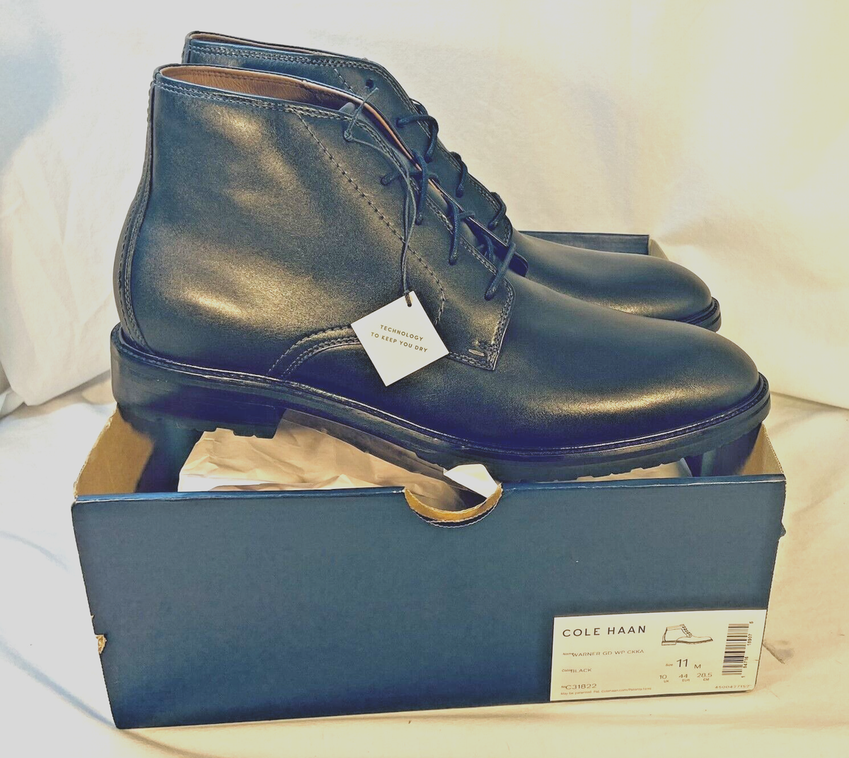 COLE HAAN Men's WARNER GrandPro Black Leather Waterproof Chukka Boot C31822  11M