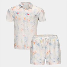 Men Summer Outfit 2-Piece Set Short Sleeve Shirt and Shorts Sweatsuit Set