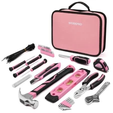Pink Tool Set 100Piece Pink Tool Kit Household Tool Kit with Easy Carrying Pouch