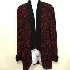 Carole Little 12 Red Black Long Open Wrap Duster Jacket Vintage
