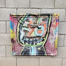 original neo Expressionism Outsider cat art PAINTING by NYC street artist PUKE 