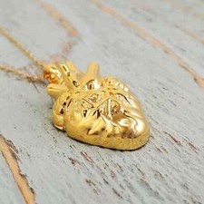 Anatomical Heart Cremation Ash Urn Pendant Necklace - Gold Plated 925 Sterling