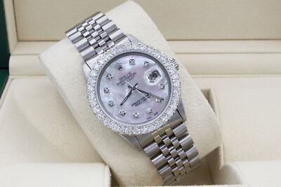 Rolex Datejust 36mm Custom 3ct VS Diamond Bezel & White MOP Dial Quickset