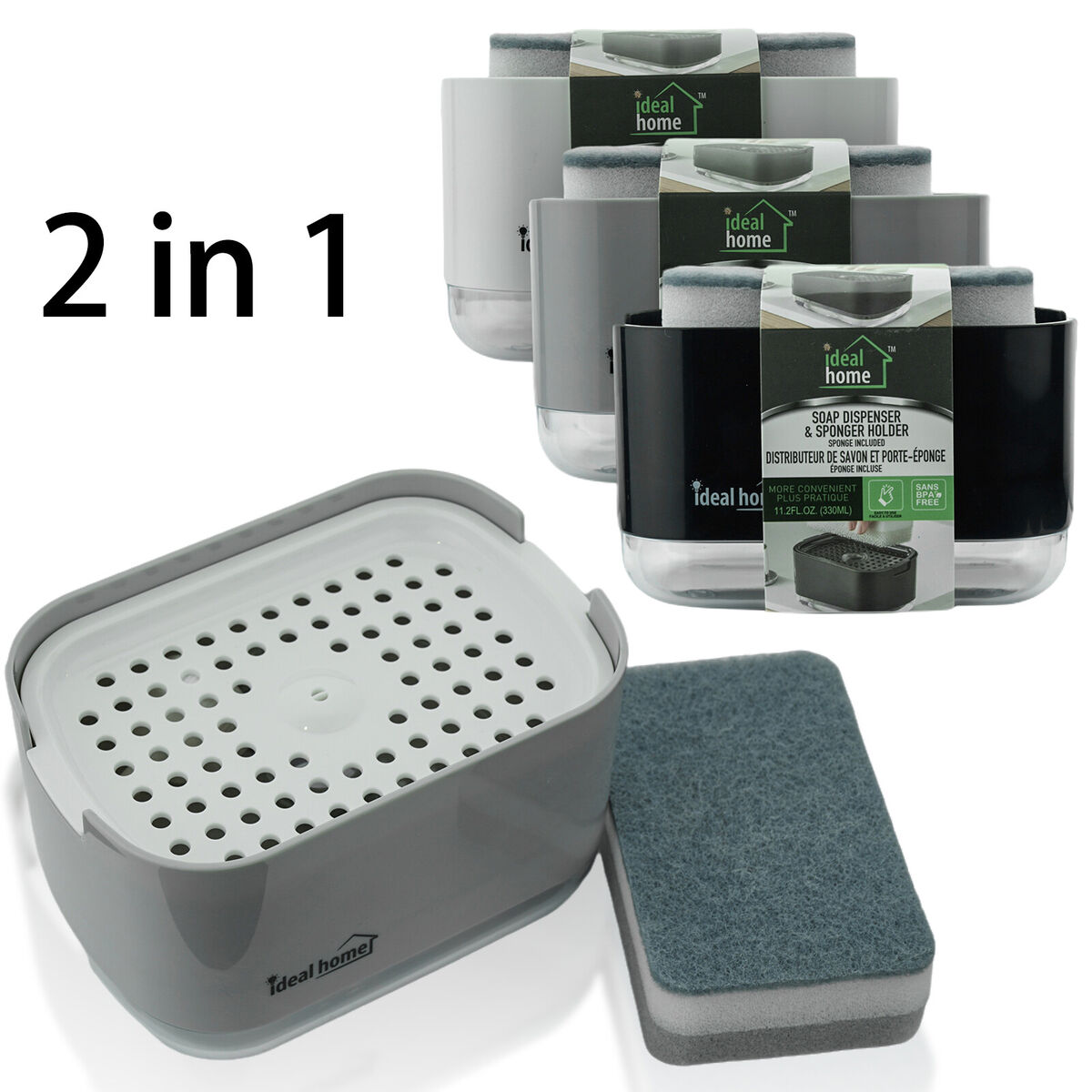 11.3 OZ Dish Soap Dispenser and Sponge Holder for Kitchen Sink