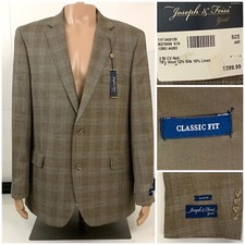 NEW Joseph  Feiss Gold Two Button Blazer Wool Brown Sport Coat Jacket SZ 44R