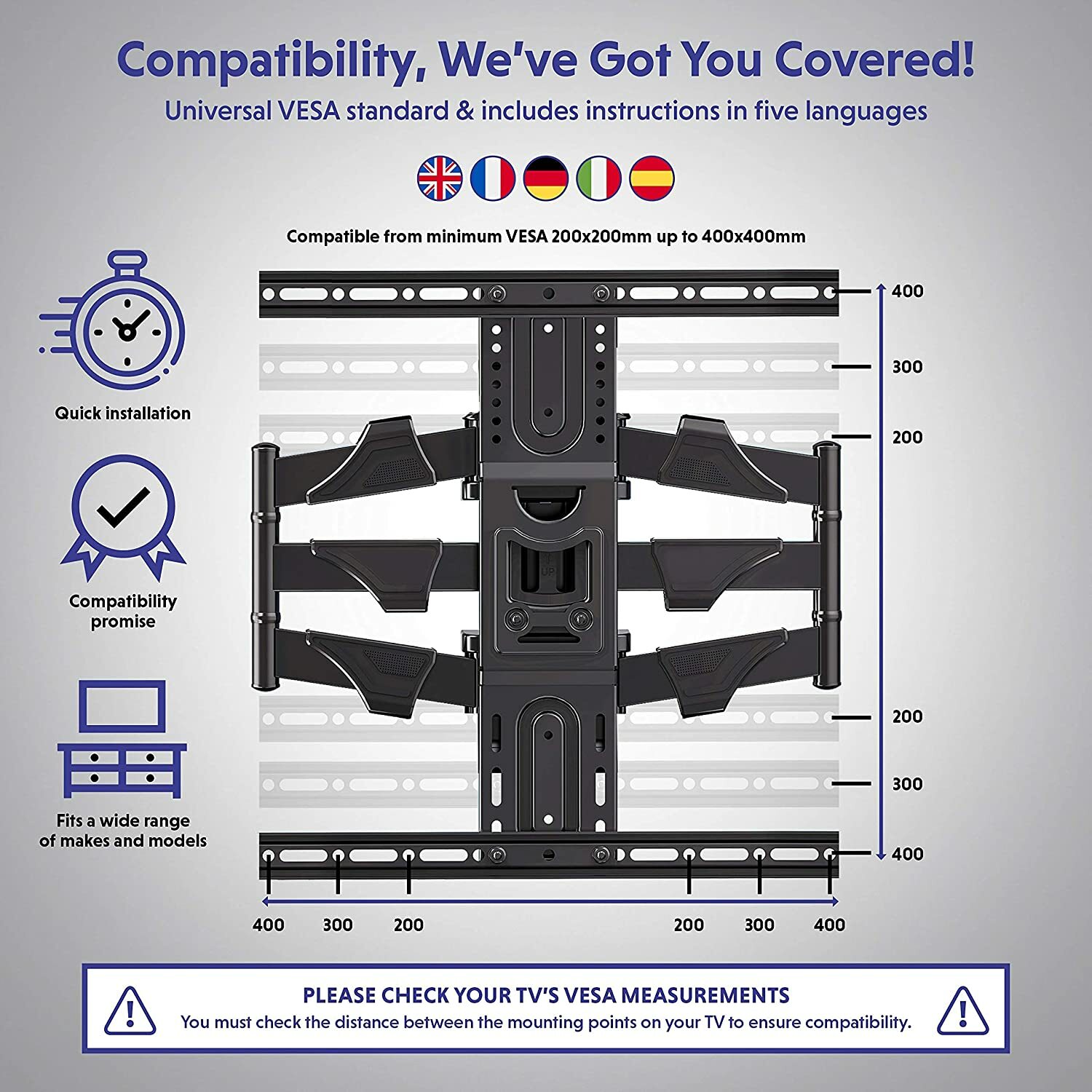 Invision TV Wall Bracket Mount 37"65" Screens Tilt Swivel Extend