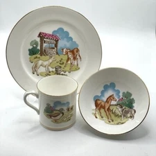 Vintage Rare Princess House Spode Hammersley Child's Farm Animal Dish Set 3 PCS
