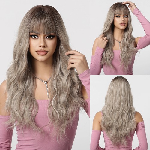 Ombre Blonde Synthetic Long Wavy Wigs with Bangs for Women Heat Resistant Hair - Bild 44 von 54
