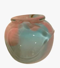 Vintage Murano Sommerso Ball Shape Pale Blue Pink Blown Glass Vase