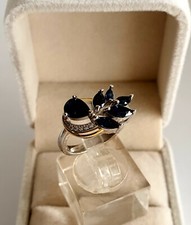 BAGUE ANCIENNE EN ARGENT MASSIF 925 Pl OR 18K  ET SAPHIR NATUREL MARQUISE 54-56