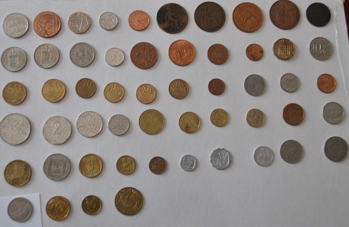 54 World Coin Collection, all different, UK Sets shield w 1864 P