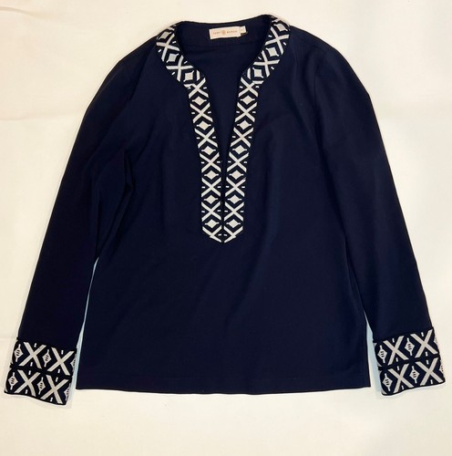 TORY BURCH Women’s ARIANA VNeck Tunic Taping Blouse Embroidered Knit Trim Size 4 - Picture 13 of 16