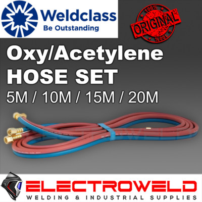 WELDCLASS Oxygen Acetylene Twin Gas Hose Welding Oxy Acet 5M 10M 15M 20 Blue Red