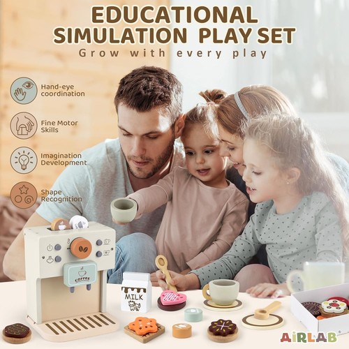 Toy Coffee Maker for Kids Wooden Kitchen Accessories Pretend Play Toddler Coffee - Picture 6 of 12