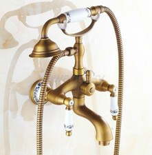Antique Brass Wall Mount Bathroom Clawfoot Tub Faucet Set Handheld Shower wtf310