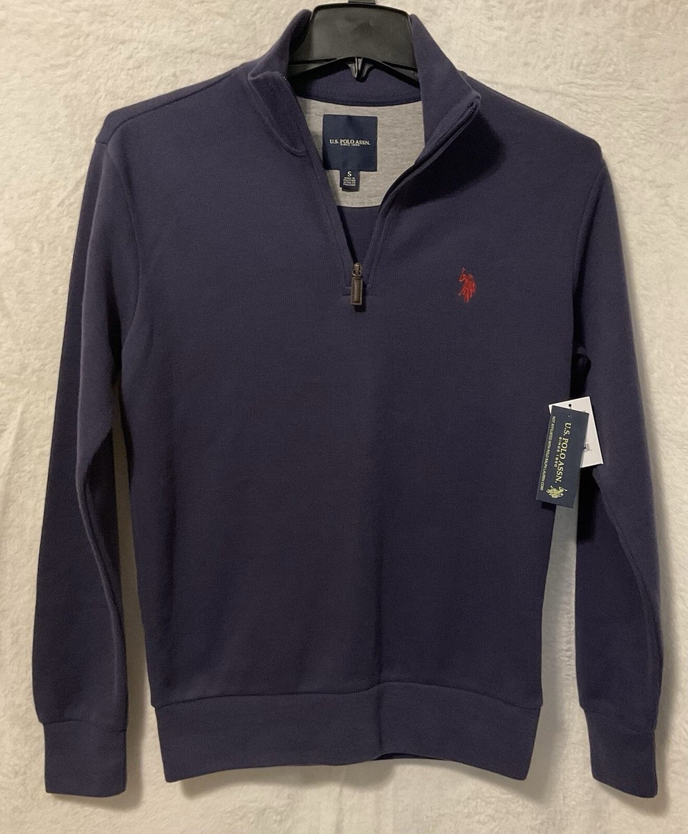 NWT Polo Mens Mock Neck 1/4 Zip Blue Knit Sweater Size