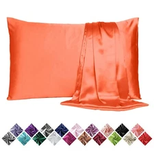 Satin Bed Pillowcase Soft 2Pcs Silk Bedding Throw Pillow Cover Solid Slipcover