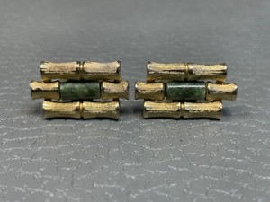 Authentic Vintage Jade Bamboo Yellow Gold Plated Cuff Links