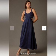 NWT Anthropologie Aureta Studio Corset Denim Cutout Dress Maxi Jean Dress med