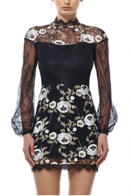 Misha Collection Betty Blk/Wht /Gold Floral Lace Mini Dress Sz 2 US | eBay