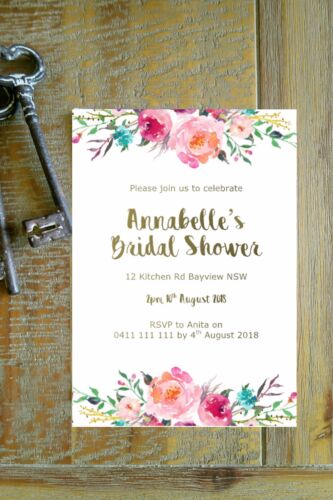 Printable Personalised Bridal Shower Baby shower INVITATION - boho floral - Afbeelding 1 van 1