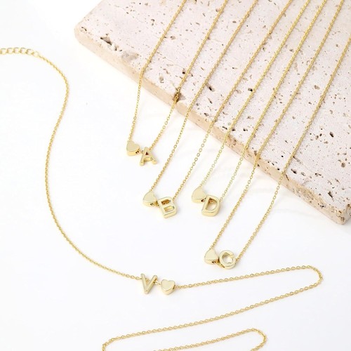Collares con inicial de corazón para mujer enchapados en oro de 14K delicado corazón letra de la A a la Z - Imagen 169 de 265