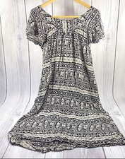 Summer Long Dress Butterfly Sleeve  Loose Comfy Maxi A-Line Dress Black/Beige XL