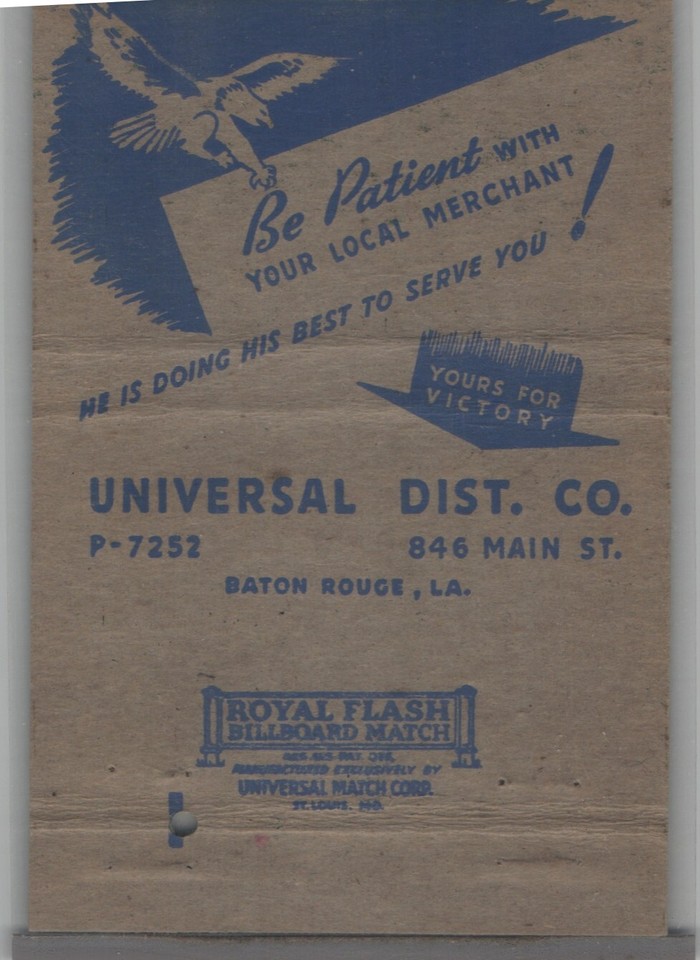 Matchbook Cover Full Length Louisiana State Capitol Baton Rouge, LA eBay