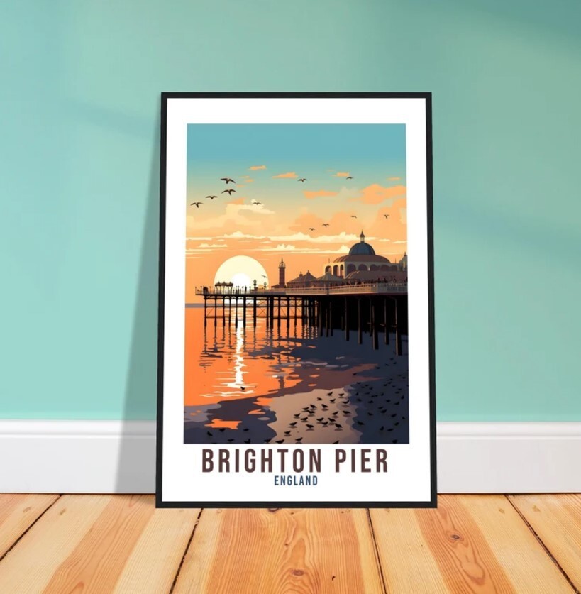 Brighton Pier Travel Poster Seaside Coastal Home Decor Art Print  