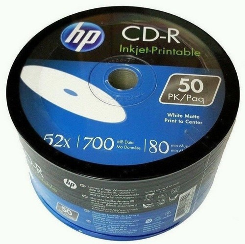 HP 52X White Inkjet Printable CD-R CDR Blank Disc 700MB Wholesale Lot - Afbeelding 2 van 3