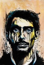 ARTIST'S ORIGINAL acrylic painting MODERN ABSTRACT PORTRAIT on watercolor paper