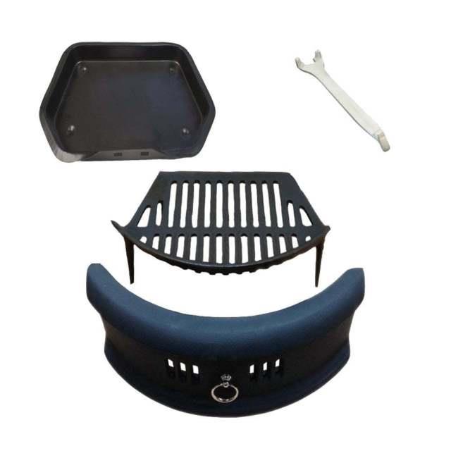 N Fret Fire Front, Grate and Ashpan Black Fire Set Bundle 16"" Fireplace Opening