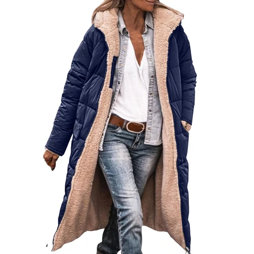 Damen Winter Lange Mäntel Trendy Jacke Sherpa Fleece Gefüttert Daunenmantel - Bild 10 von 97