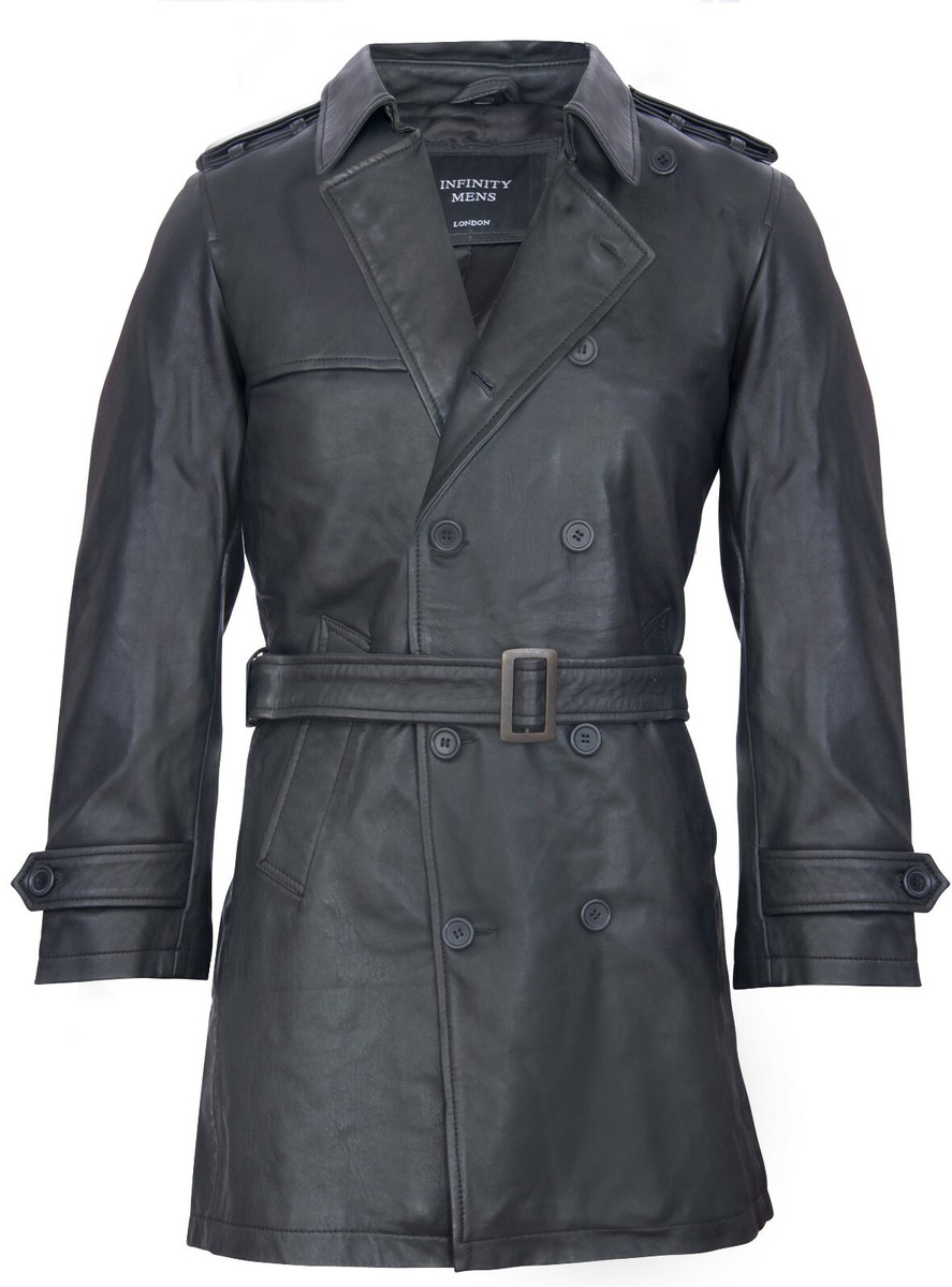 ジャケット・アウター vintage real leather long trench coat Retro Trench Coat Men Real Leather Long Jacket Full Length