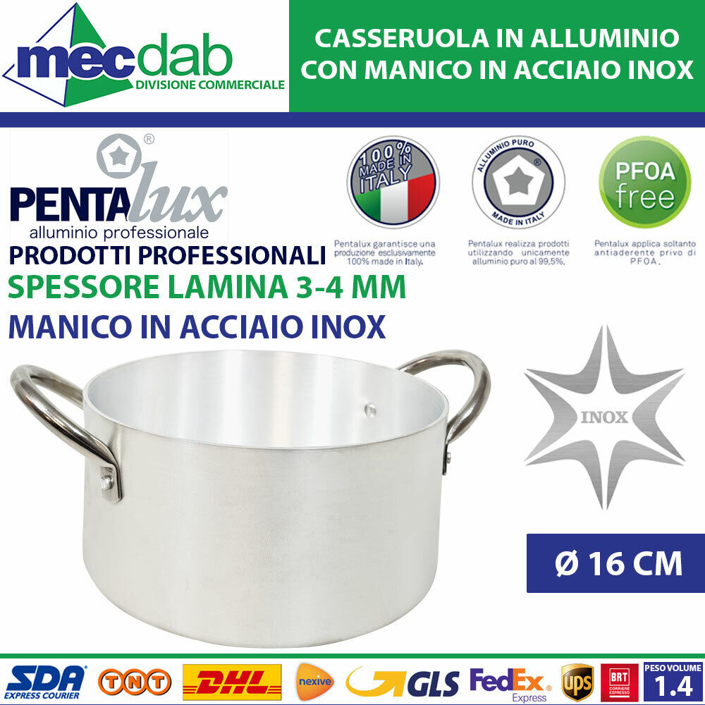 Casseruola Cilindrica In Alluminio Con Maniglie In Acciaio Vari Ø Pentalux