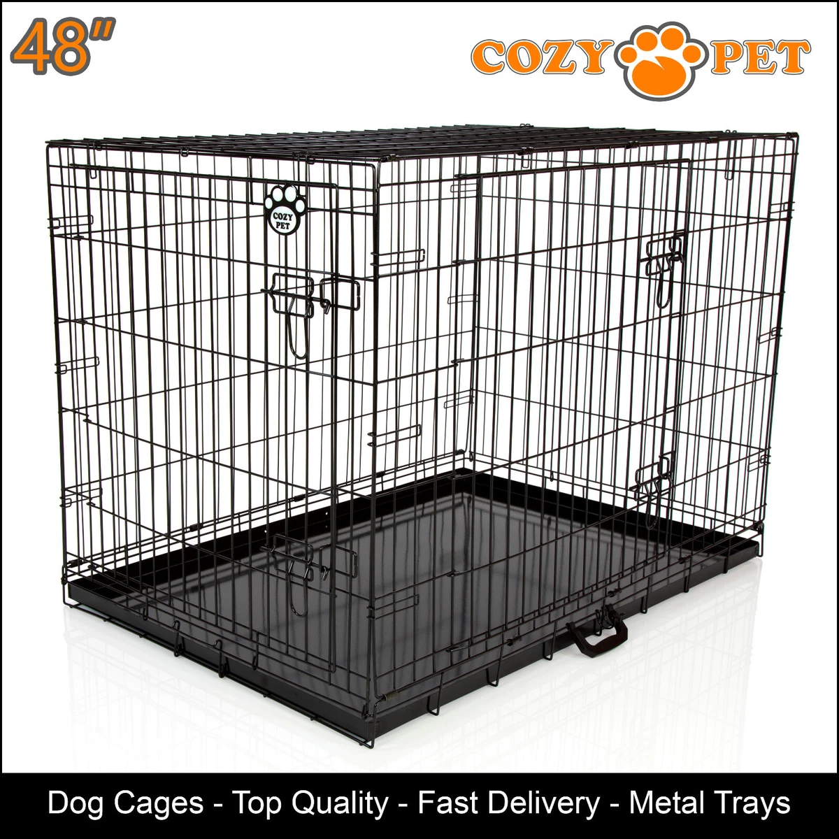 Dog Cage 48 inch Black Cozy Pet Dog Crate XXL Folding Puppy Cage Travel  Metal