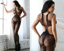 Killer Legs Tribal Fishnet Cutout Crotchless Bodystocking, Black 818JT202