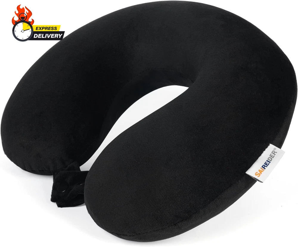 Ultra-Comfy 100% Memory Foam Travel Neck Pillow for Airplanes & Trips