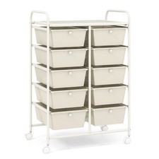 10-Drawer Rolling Storage Cart Tools Scrapbook Paper Organizer on Wheels White