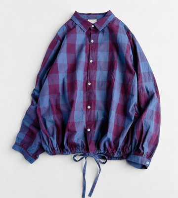 ICHI / ICHI Antiquites Cotton Collared Blouse Check Blue Purple Exc