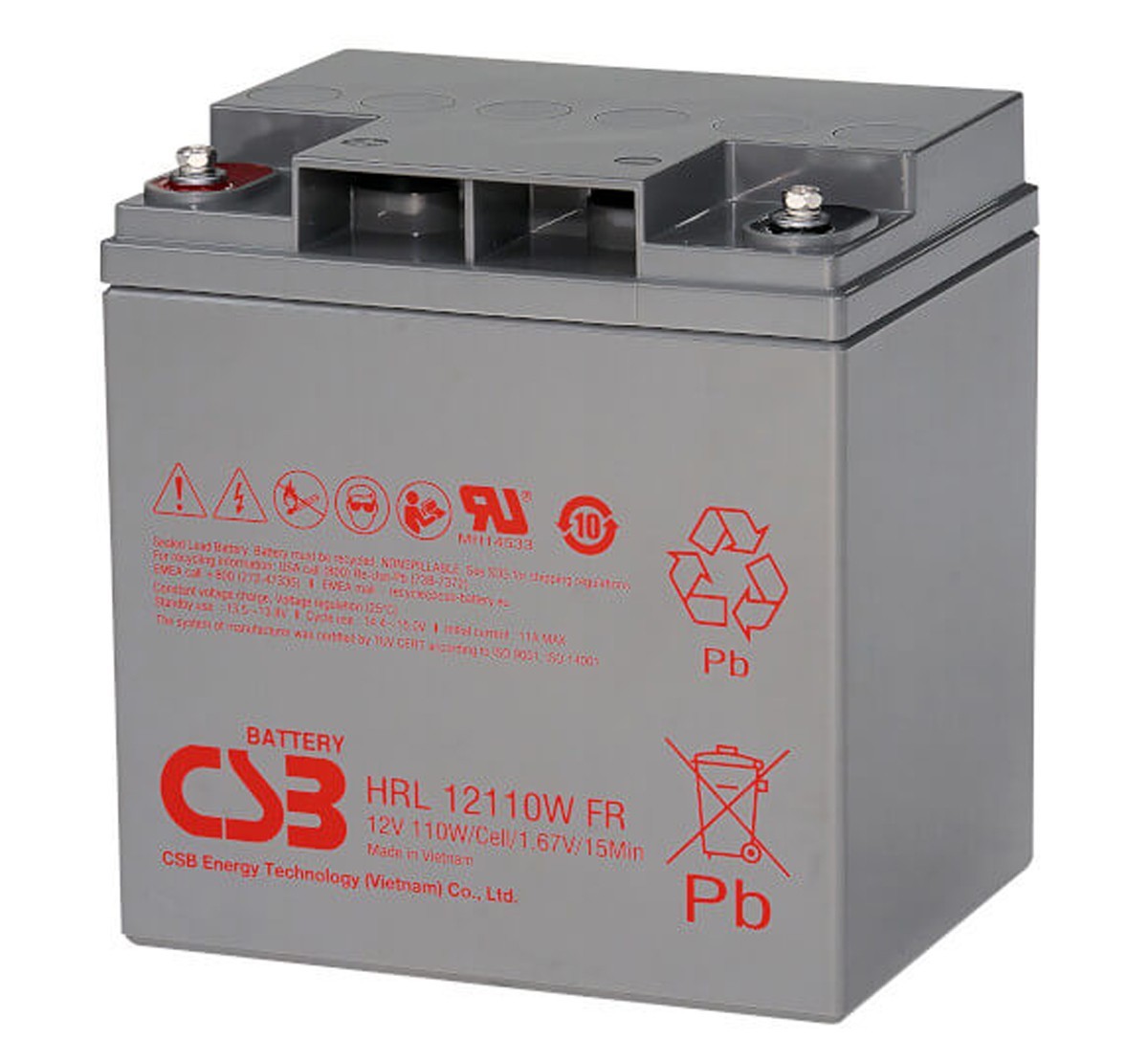 CSB HRL12110W 12V High Rate Discharge VRLA Lead Acid Battery - Marked Casing