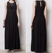 Anthropologie x Mermaid Macrame Women Black Crochet Trim Maxi Dress Size Large