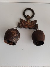 Campanaccio  antico  in Ferro  Vintage Campana doppia con battacchio in legno 