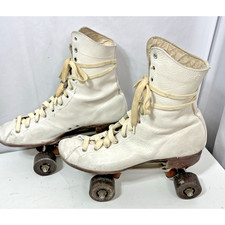 Vintage White Leather Womans Indoor Roller Skates No Size Possible 6