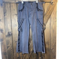 Tripp NYC Lace  Chains 100 Cotton Wide Leg Pants Goth Grunge Sz 13 Gray/Black
