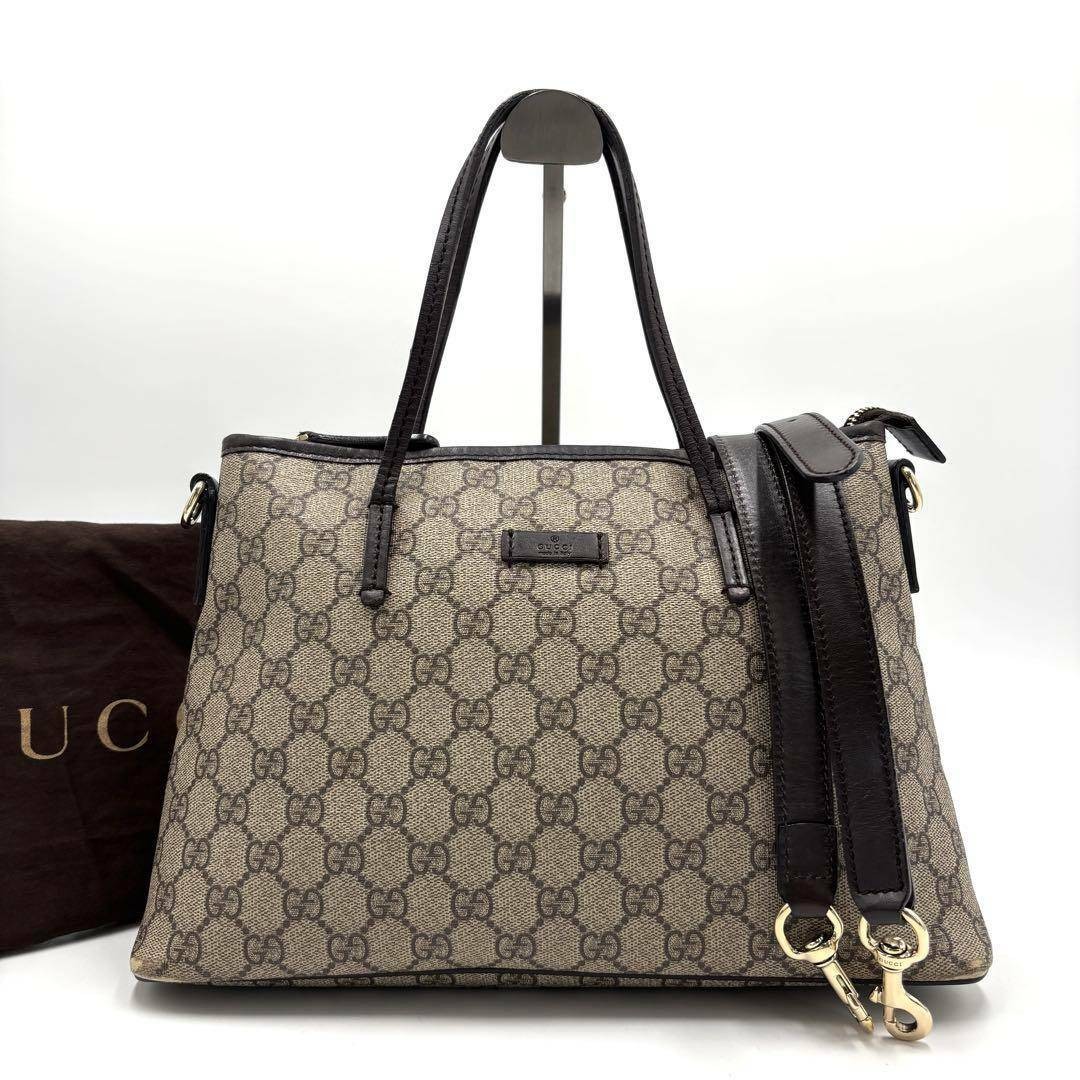 GUCCI GG Supreme Shoulder Bag 2way Women Brown Beige GG Leather Handbag