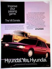 Hyundai V6 Sonata Car Ad 1991 Vintage Original Full Page Print Red